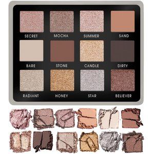 Smokey Eye Neutral Eyeshadow Palette - 12 Highly Pigmented Cool Toned Shimmer